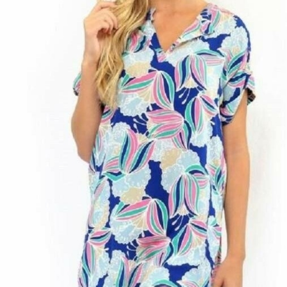 All For Color Floral Judith Tunic Women's Size XL V-Neck